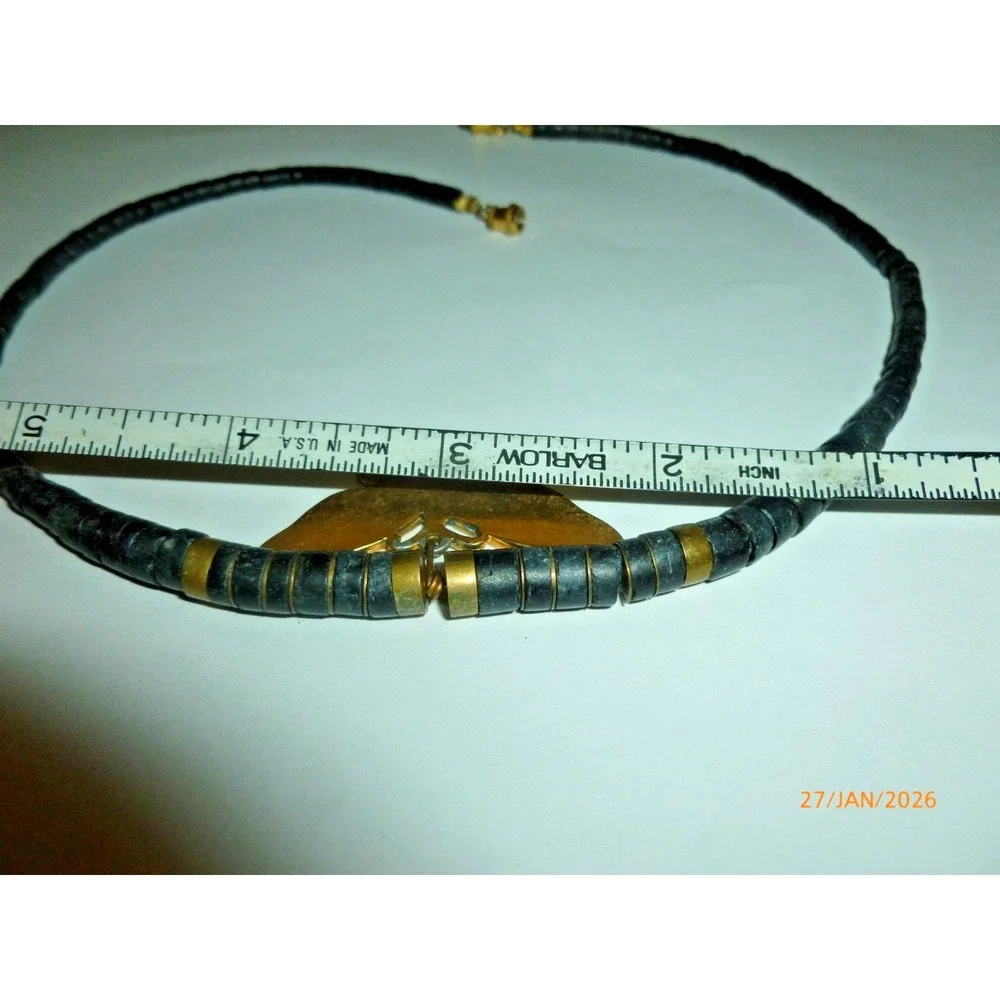Vintage Southwestern Turquoise Inlay Butterfly Heishe Bead Choker Necklace Black